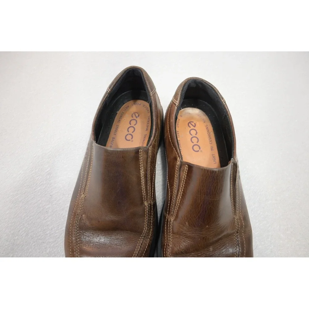 ECCO‎ Leather Slip On Loafers Mens 45 Brown Good Bicycle Toe Dress Shoes